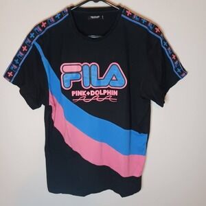 Pink‎ + Dolphin FILA t-Shirt Size Large Plack Pink Blue Cotton China Good Cond